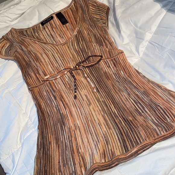 NWOT Axcess Liz Claiborne fit to flare stripe retro style tie waist top med - Picture 3 of 14